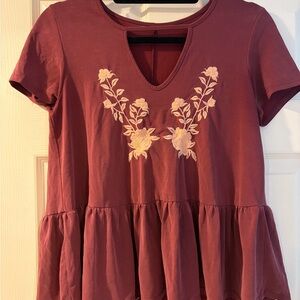 Embroidered Mauve Peplum Top